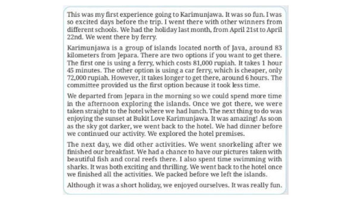 Gaang's story about his holiday to Karimunjawa.
