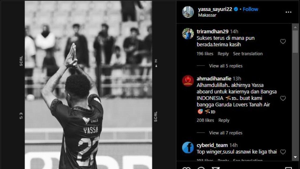 Tangkapan layar unggahan Instagram Yakob Sayuri yang seolah pamit dari PSM Makassar di sisa gelaran Liga 1 2023, Senin 5 Februari 2024.