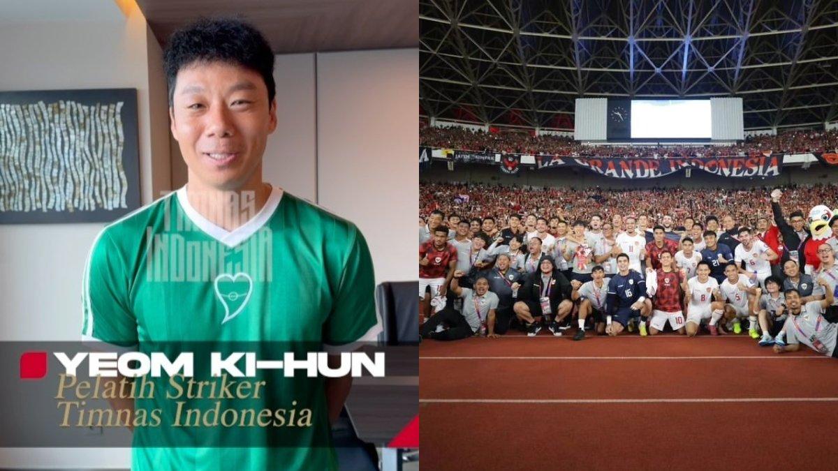Kolase pelatih striker Timnas Indonesia, Yeon Ki-hun (kiri) dan selebrasi skuad Garuda (kanan) di ajang Kualifikasi Piala Dunia 2026.