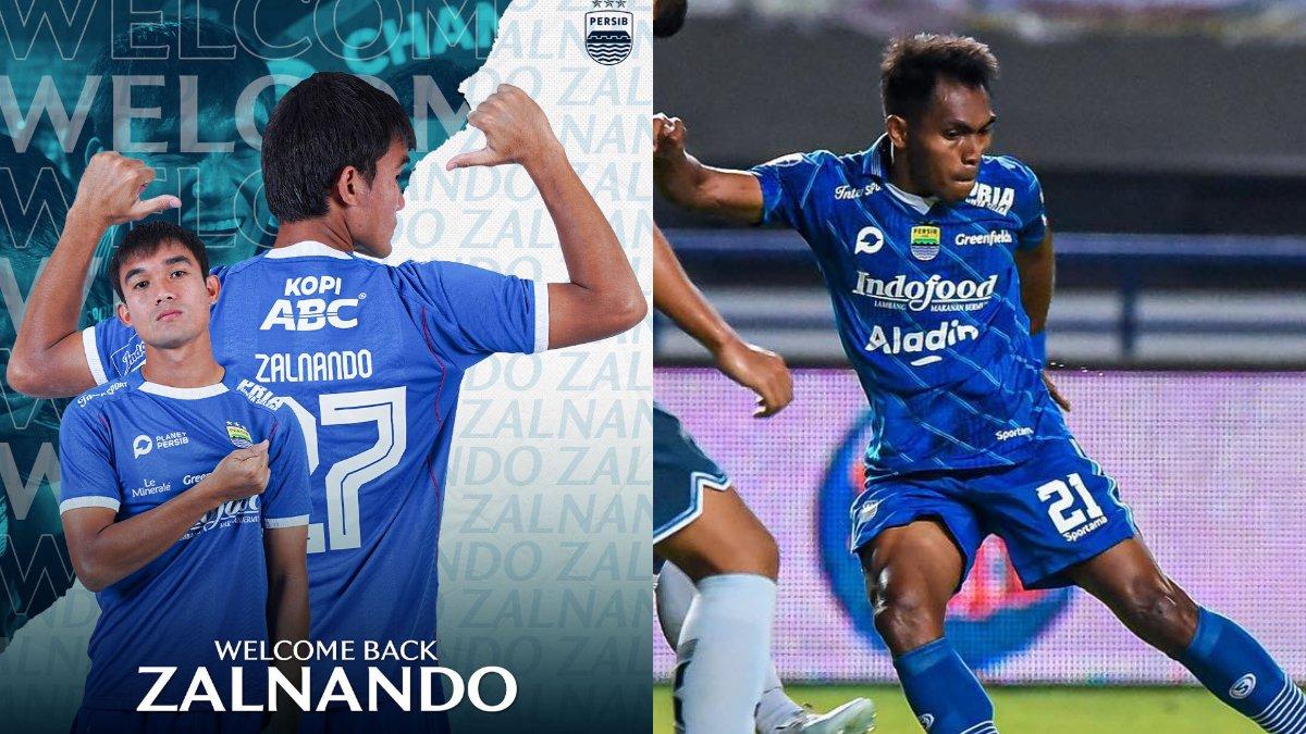 Pengumuman kembalinya Zalnando ke Persib Bandung (kiri) dan Frets Butuan saat membela Pangeran Biru (kanan).