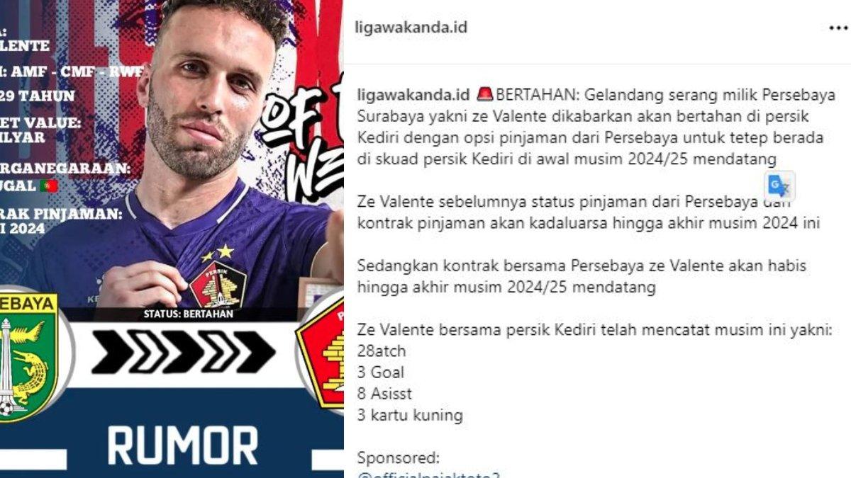 Rumor bertahannya Ze Valente di Persik Kediri meski berstatus pemain pinjaman dari Persebaya Surabaya di musim 2024/2025.