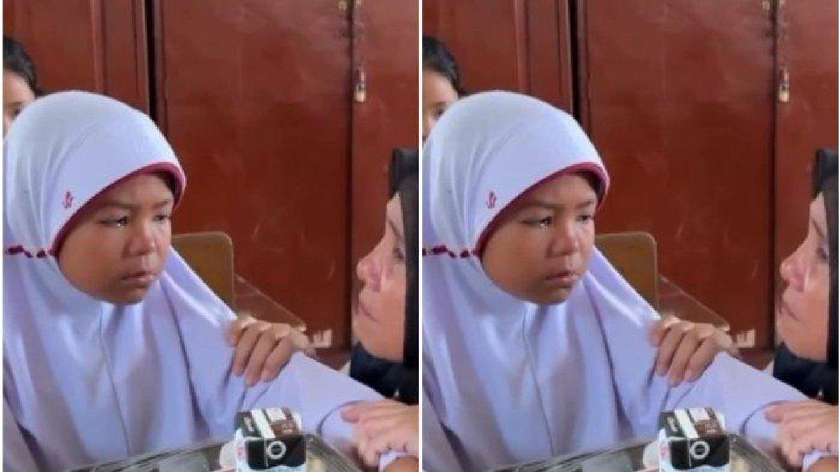 Devi siswi kelas 5 SDN 166 Palembang saat dihampiri AKP Yetty Gultom, Polwan Polda Sumsel karena tidak memakan makan siang gratis yang didapatnya. Ternyata Devi hendak memberikan itu ke ibunya.