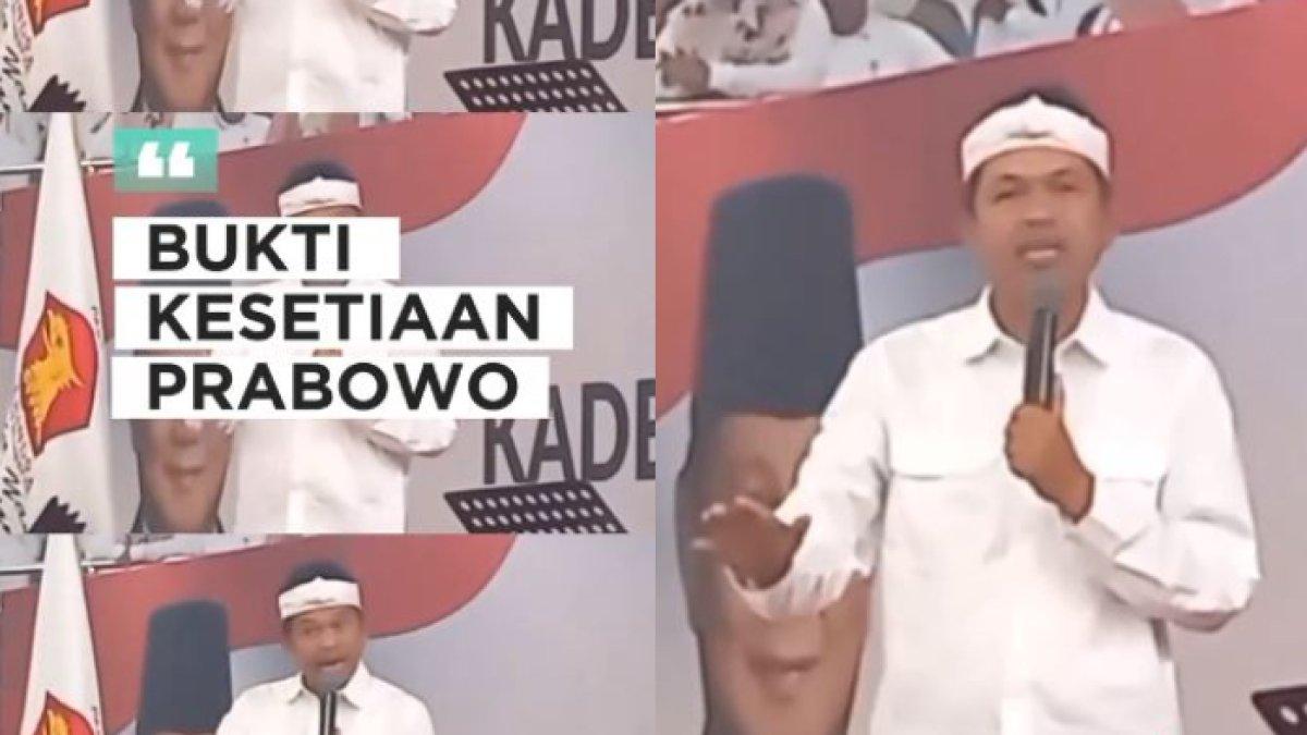 Kolase anggota DPR Dedi Mulyadi saat berorasi di depan ribuan kader Partai Gerindra dalam acara Diklat Koordinator RT dan RW di Bogor, Jawa Barat, Minggu (18/6/2023). Dedi Mulyadi membeberkan bukti kesetiaan Prabowo Subianto.