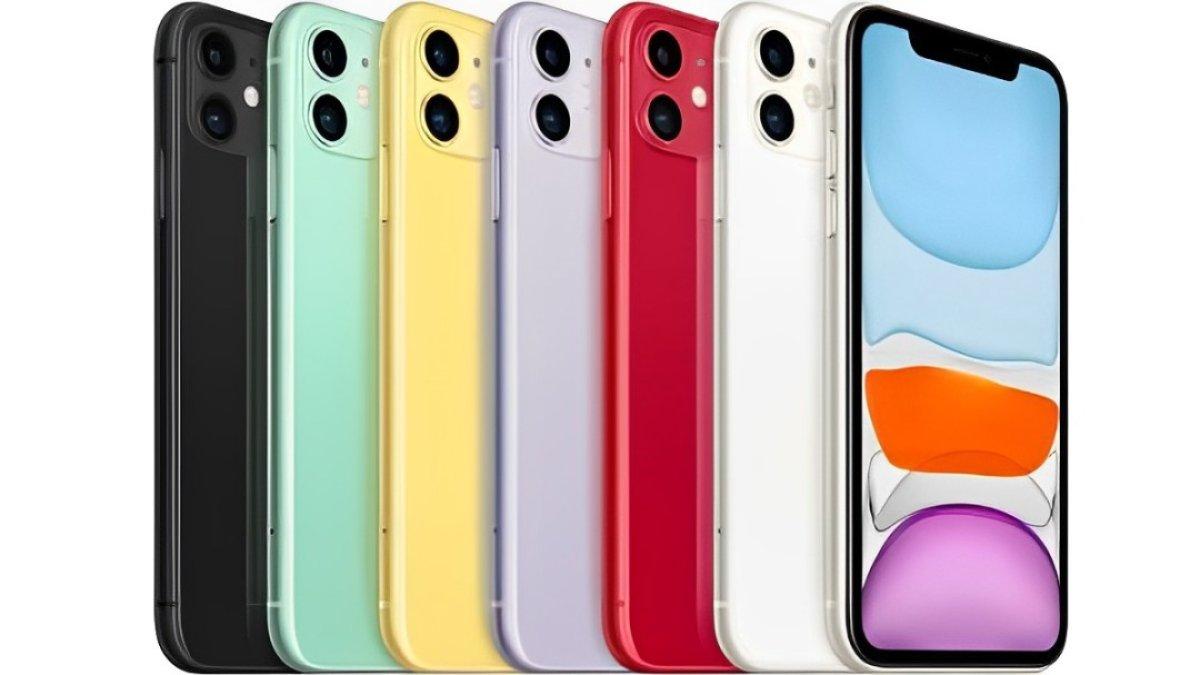 Berikut tampilan Apple iPhone 11: Black, Green, Yellow, Purple, Red, White.