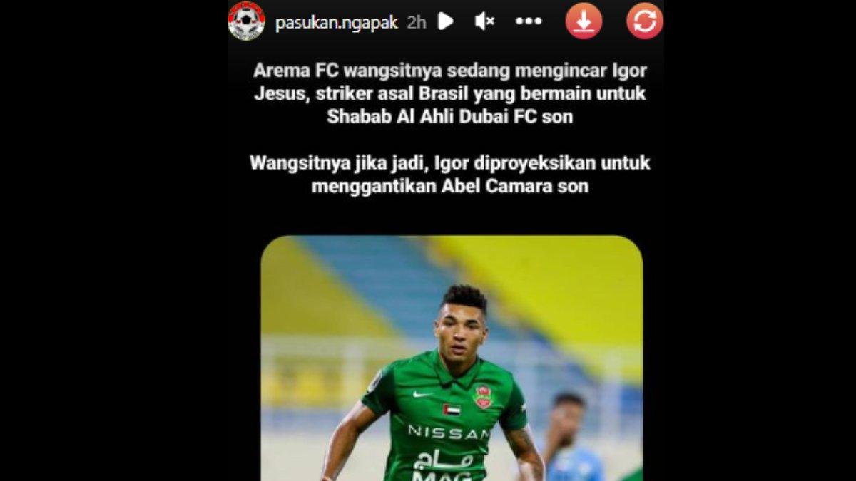 Hilal pengganti Abel Camara di Arema FC kabarnya mengarah kepada striker muda asal Brasil, Igor Jesus.
