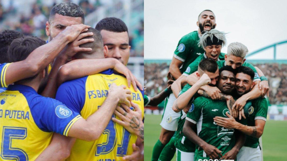 Skuad Barito Putera (kiri) dan PSS Sleman (kanan).