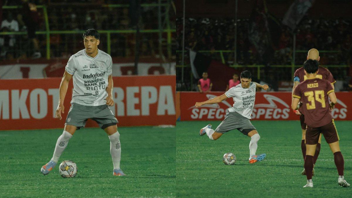 Kolase foto aksi debut seorang Elias Dolah di Bali United saat melawan PSM Makassar di leg kedua playoff Liga Champions Asia 2023.