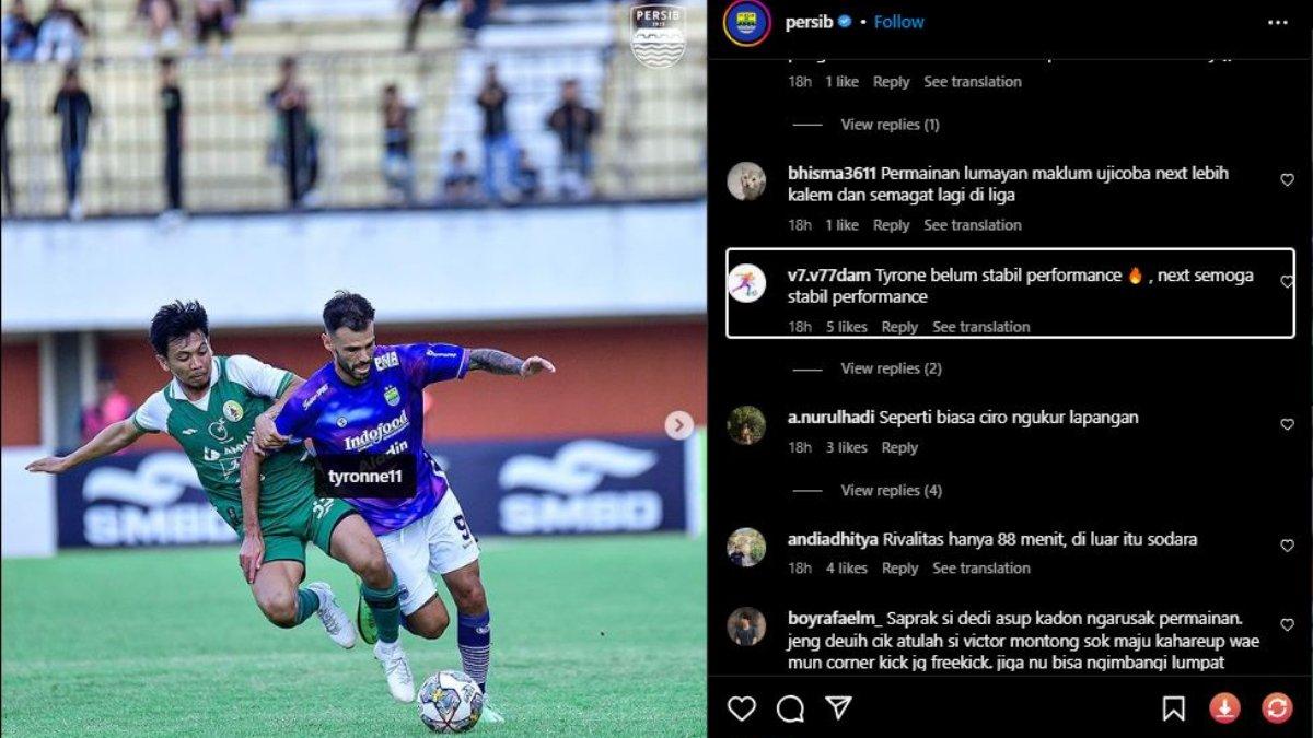 Bobotoh langsung menyoroti aksi debut Tyronne del Pino di Persib Bandung, Minggu 25 Juni 2023.