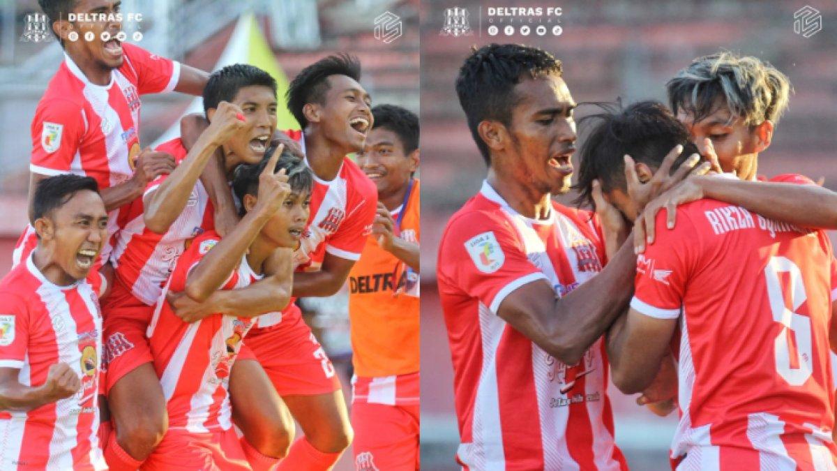Selebrasi gol dari Deltras FC pada gelaran Liga 2 2022/2023.