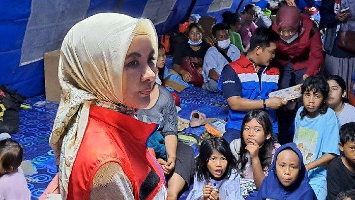 Direktur Utama PT Pertamina, Nicke Widyawati saat ditemui di Posko Pengungsian Rawa Badak, Jakarta, Sabtu (4/3/2023) seusai insiden kebakaran Depo Pertamina Plumpang.