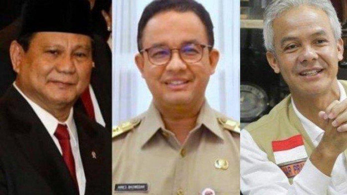 Elektabilitas bakal kandidat capres Pemilu 2024 Prabowo Subianto, Anies Baswedan, Ganjar Pranowo.
