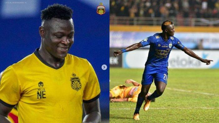 Bomber Bhayangkara FC,Ezechiel Ndouasel (kiri) dan saat berseragam Persib Bandung (kanan)