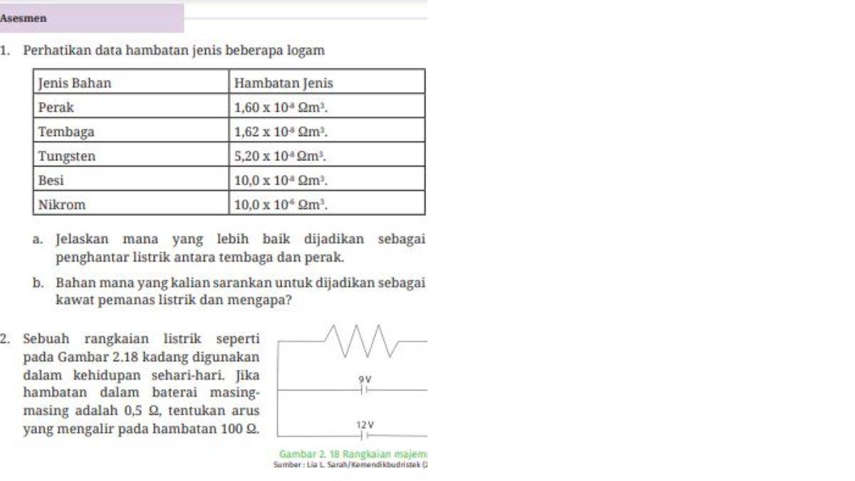 Soal Bab 2: Asesmen Halaman 42 Nomor 1 dan 2, Fisika Kelas 12 SMA/MA.