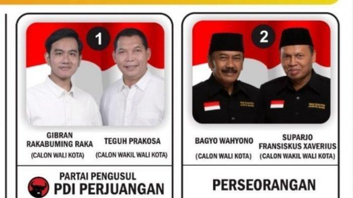 Penampakan foto dalam surat suara pasangan Gibran Rakabuming Raka - Teguh Prakosa dan Bagyo Wahyono - Fx Supardjo.