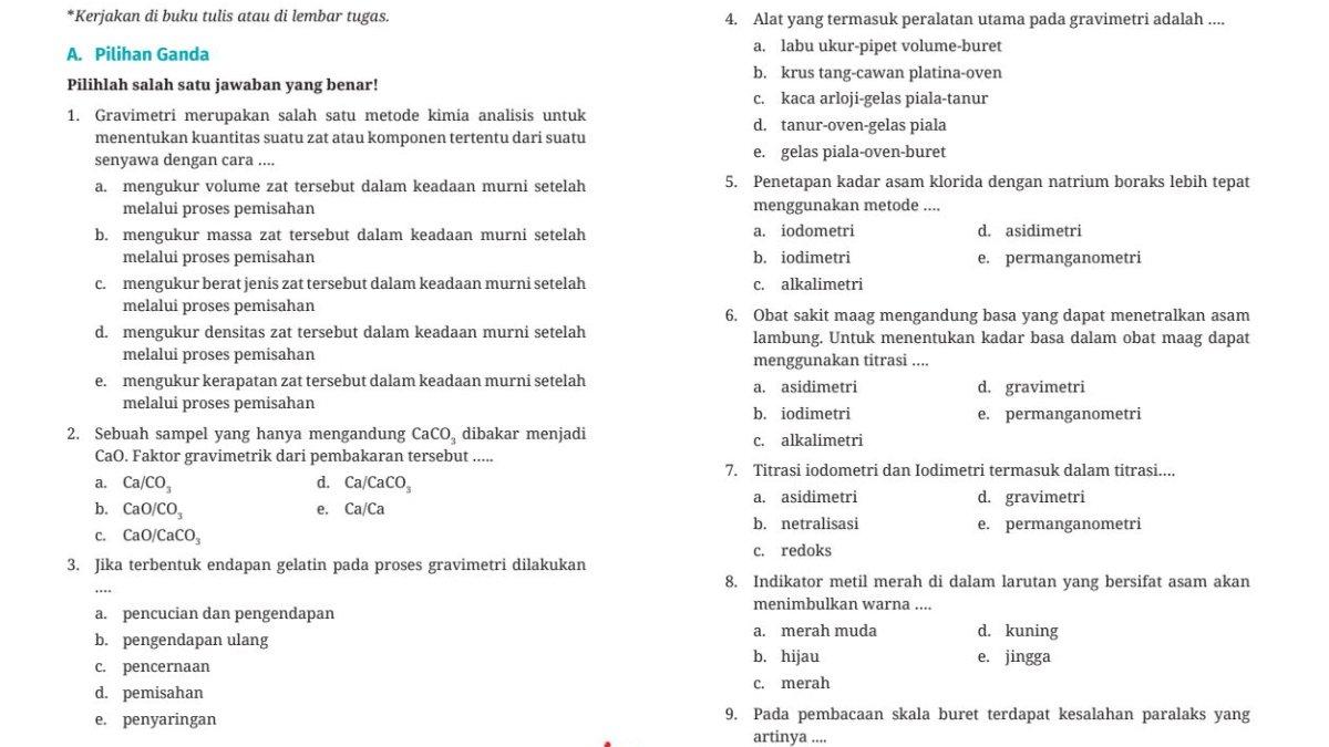 Soal no 1-9 dasar-dasar kimia analisis bab 9: Pilihan g
Ganda