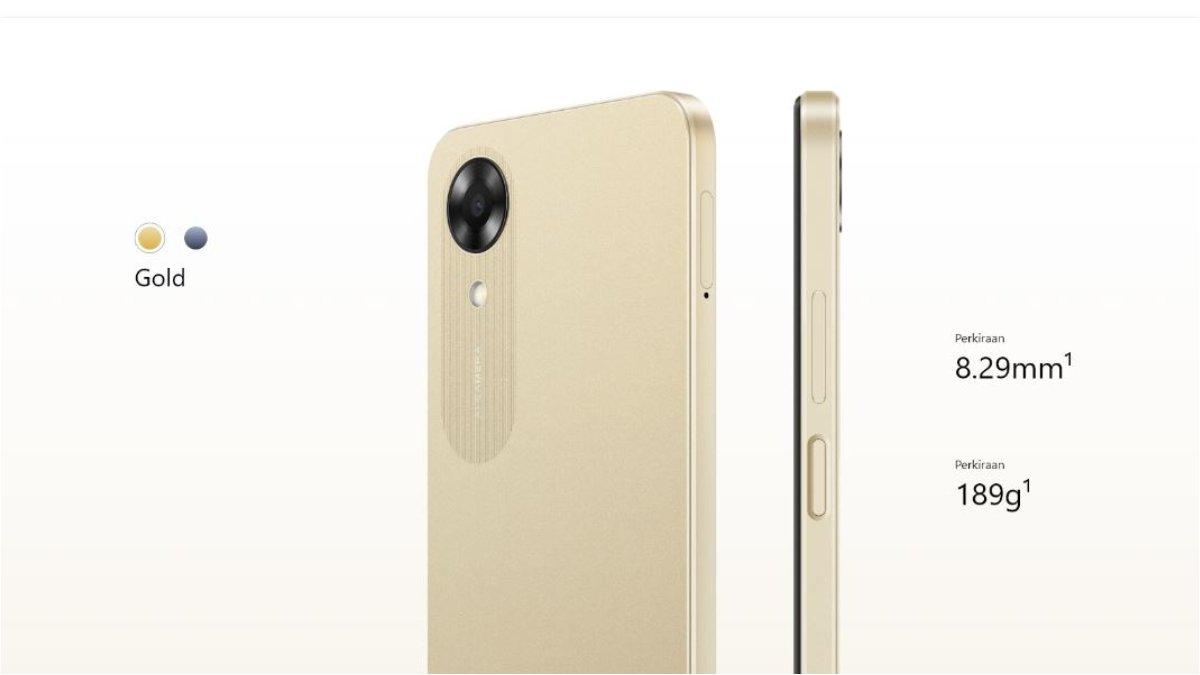 Tampilan bodi belakang dan samping dari HP Oppo A17k.