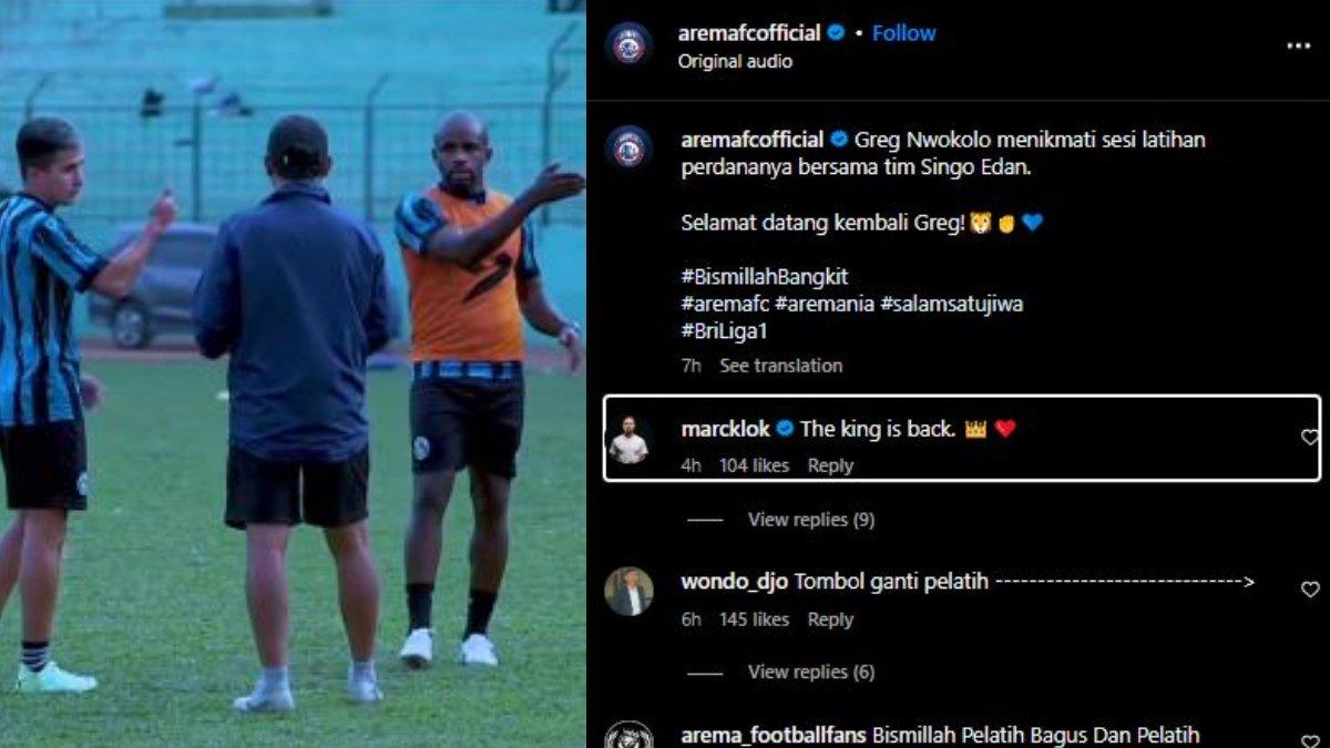 Sosok Greg Nwokolo yang bergabung kembali dengan Arema FC di Liga 1 2023 ini mendapat sambutan dari bintang Persib Bandung, yakni Marc Klok.