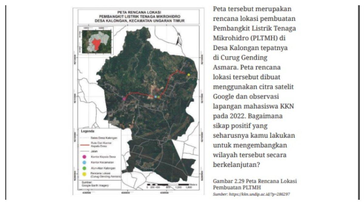 Ilustrasi peta Peta rencana lokasi pembuatan Pembangkit Listrik Tenaga Mikrohidro (PLTMH) di Desa Kalongan tepatnya di Curug Gending Asmara. Terbaru inilah gambar untuk menjawab soal nomor 10, diakses Kamis (13/2/2025).