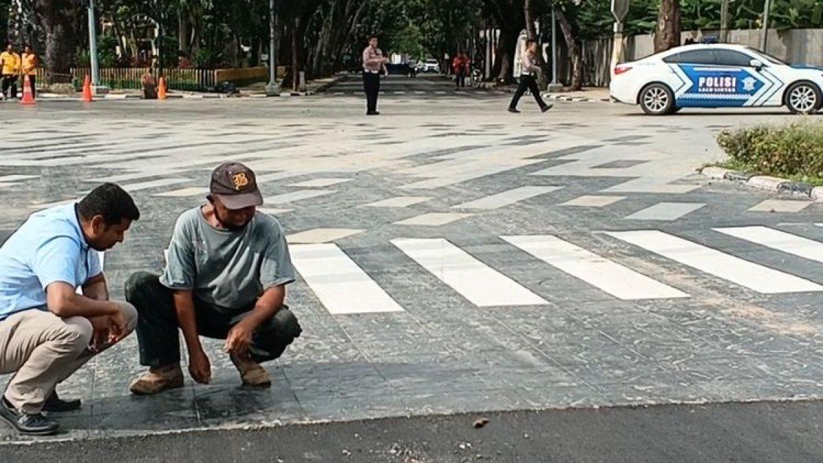 Penampakan Jalan Sudirman di Kota Medan yang disebut mirip keramik, Selasa (21/11/2033).