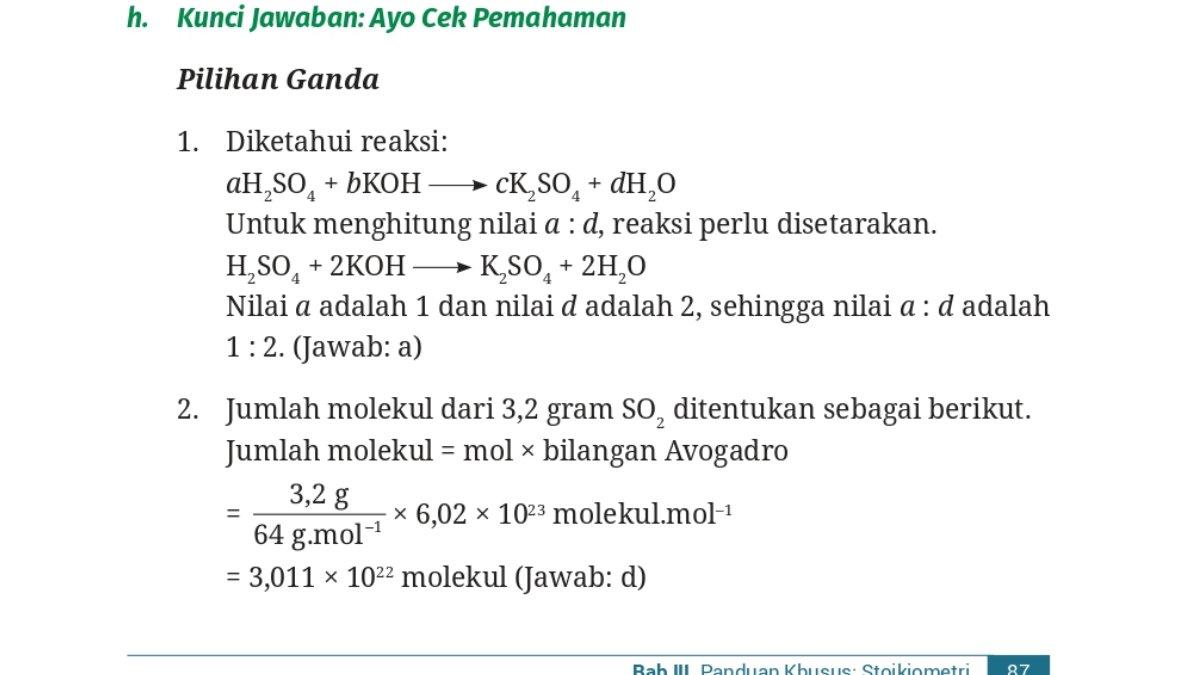 Jawaban Kimia kelas 11 Kurikulum Merdeka Bab 3, Ayo Cek Pemahaman halaman 86 87 88.
