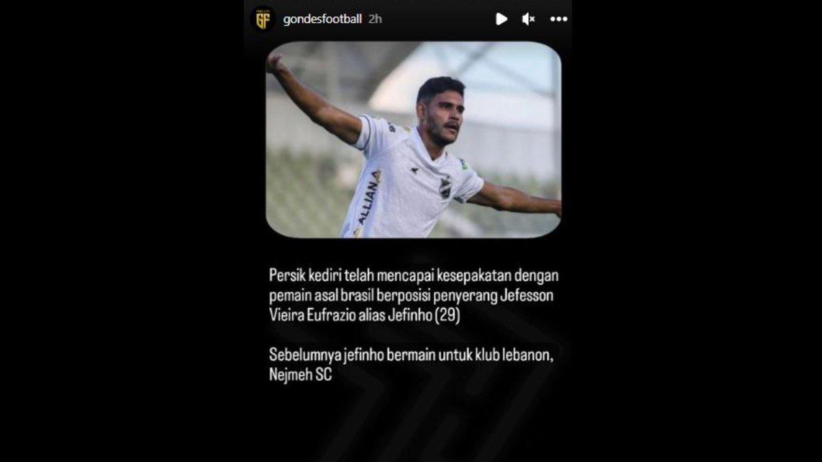 Rumor sepakatnya Persik Kediri untuk mendatangkan Jefinho di Liga 1 2023 nanti menggantikan Pedro Paulo, Selasa 27 Juni 2023.