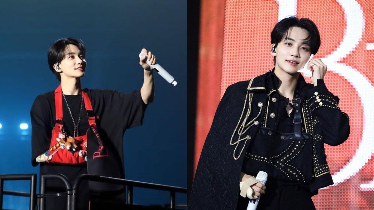 Jeonghan dalam konser SEVENTEEN 'BE THE SUN' menggunakan gips dan penyangga tangan pasca operasi siku pada 25 Juni 2022.