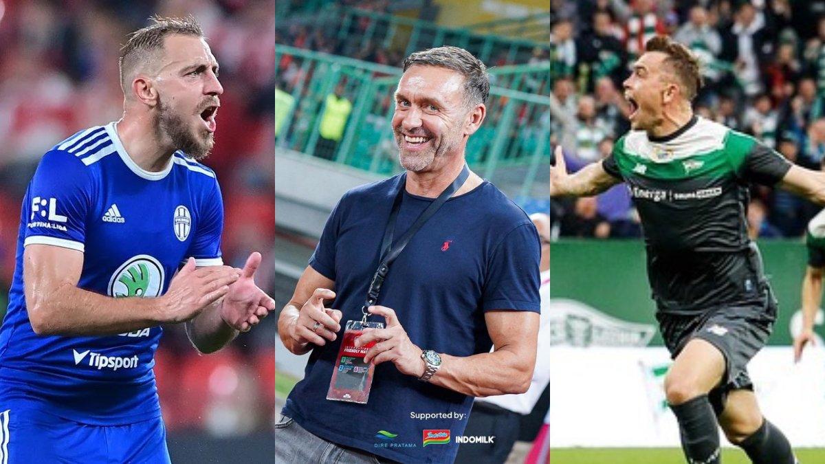 Sosok Jiri Skalak (kiri) dan Maciej Gajos (kanan) serta pelatih Persija Jakarta, Thomas Doll (tengah).
