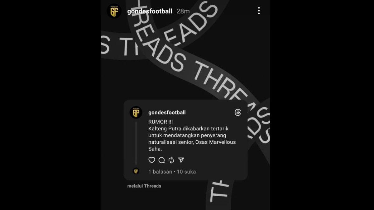 Rumor diincarnya eks Persija Jakarta, Osas Saha oleh klub Liga 2 2023, yakni Kalteng Putra.