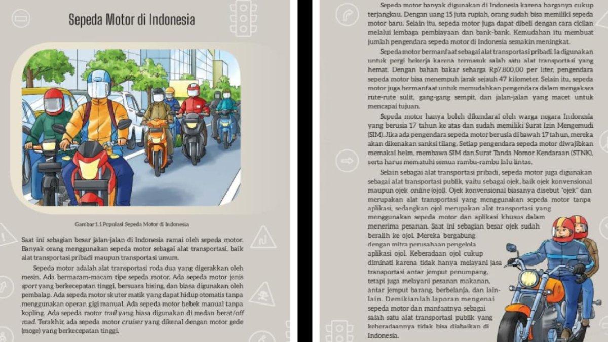 Teks Kegiatan 2: “Sepeda Motor di Indonesia” halaman 12-13.