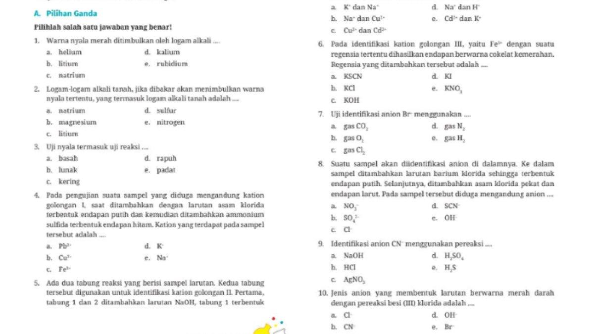 Soal nomor 1-10 Bab 8: Analisis Kualitatif, Pilihan Ganda Buku Dasar-Dasar Kimia Analisis.