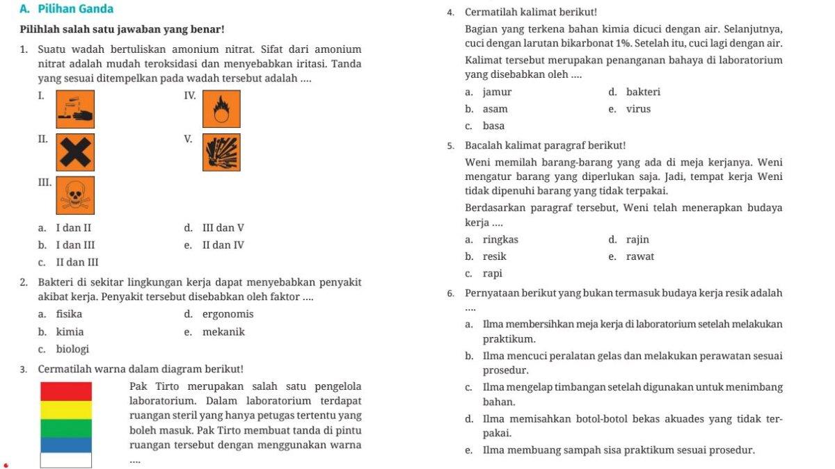 Soal nomor 1-3 Bab 5: Pilihan Ganda, Dasar-Dasar Kimia Analisis Kelas 10 SMK/MAK.