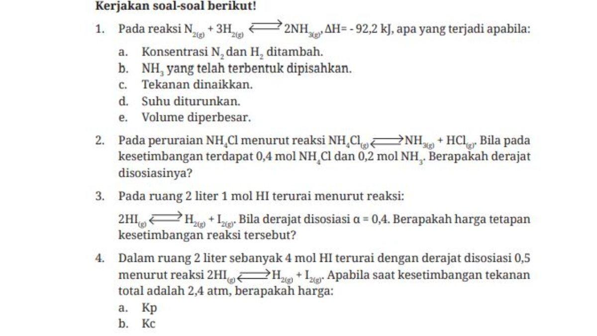 Soal Nomor 1-4 Bab 9: Kesetimbangan Kimia Halaman 197.