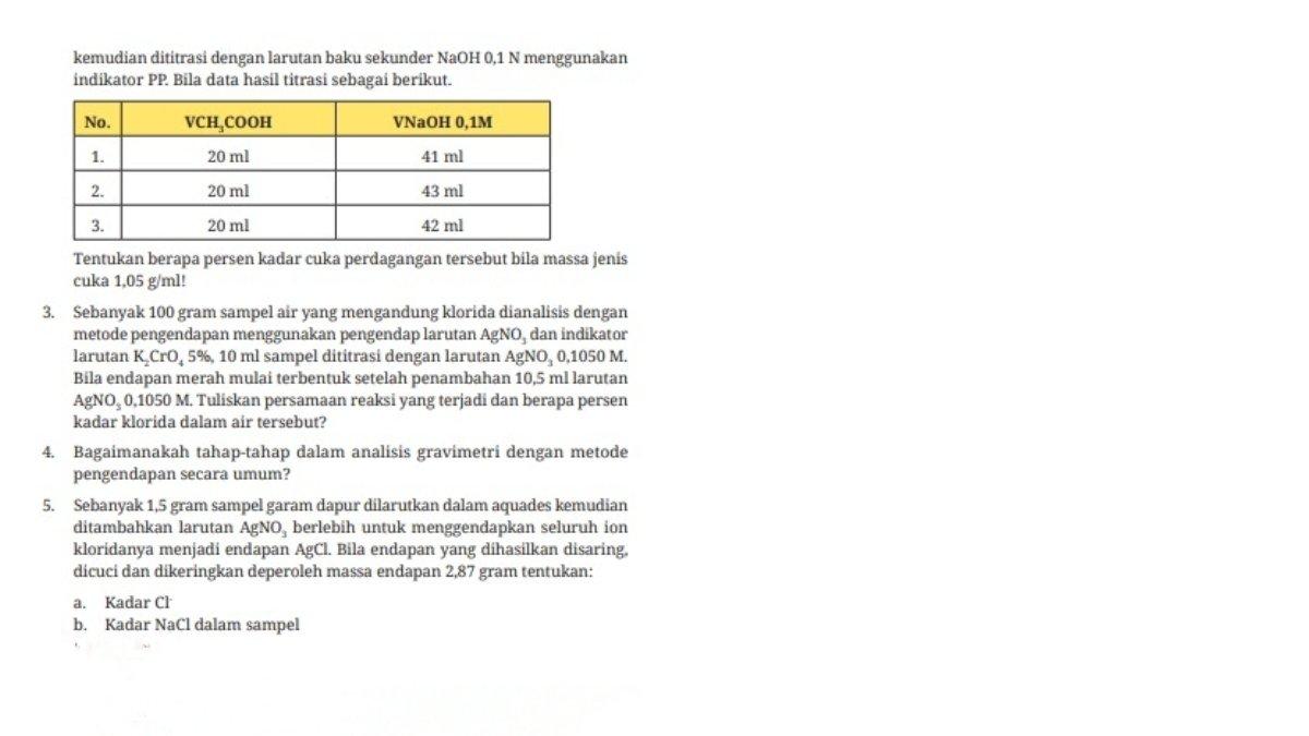 Soal Nomor 3-5, Bab 13: Halaman 280 - 281, Dasar-Dasar Teknik Kimia Industri Kelas 10 SMK/MAK.