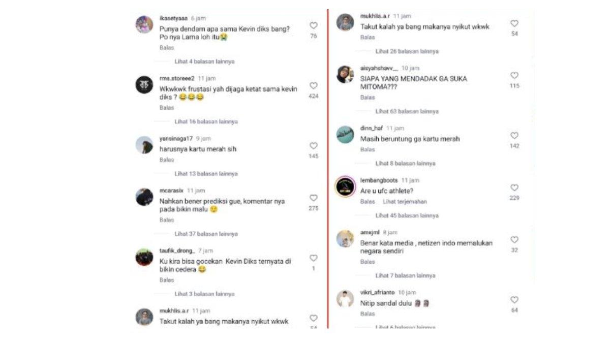 Tangkapan layar komentar netizen Indonesia di postingan Instagram Kaoru Mitoma.
