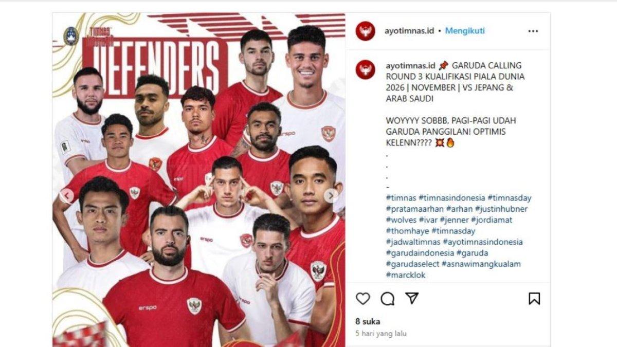 Postingan Garuda Calling untuk lini belakang Timnas Indonesia jelang laga melawan Jepang dan Arab Saudi, Kualifikasi Piala Dunia 2025 Zona Asia.