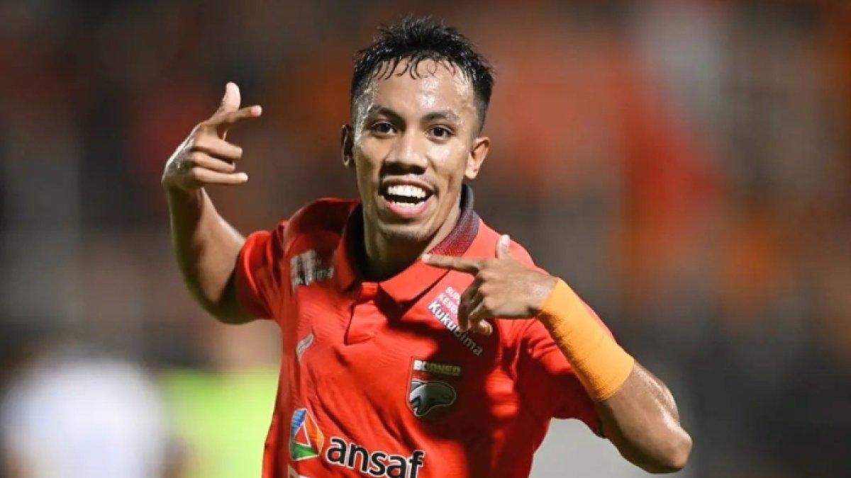 Winger andalan Borneo FC Muhammad Sihran saat melakoni selebrasi gol untuk Pesut Etam.