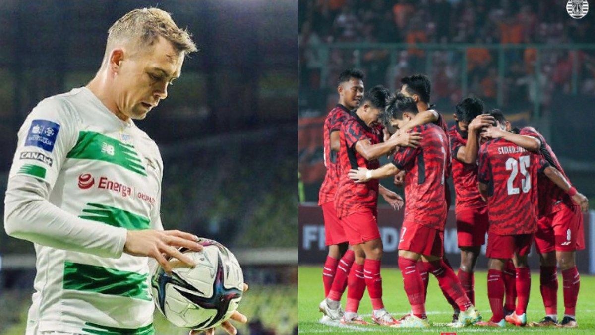 Kapten Lechia Gdanks Maciej Gajos (kiri) dan skuad Persija Jakarta 2023/2024 (kanan).