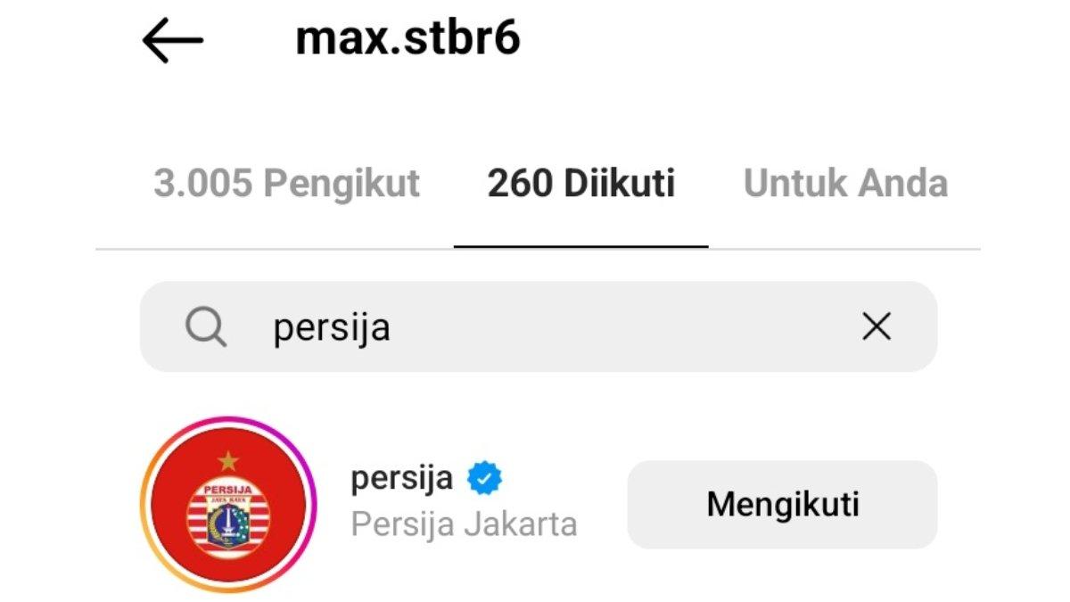 Maximilian Steinbauer kepergok follow akun Instagram resmi Persija Jakarta.