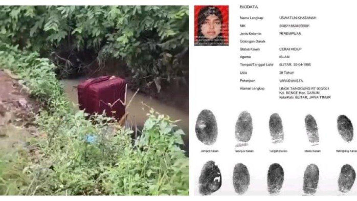 Identitas Uswatun Khasanah, warga Desa Bence, Kecamatan Garum, Kabupaten Blitar, korban mutilasi berusia 30 tahun yang mayatnya ditemukan dalam koper merah dan dibuang di selokan Desa Dadapan, Kecamatan Kendal, Kabupaten Ngawi, Jawa Timur.