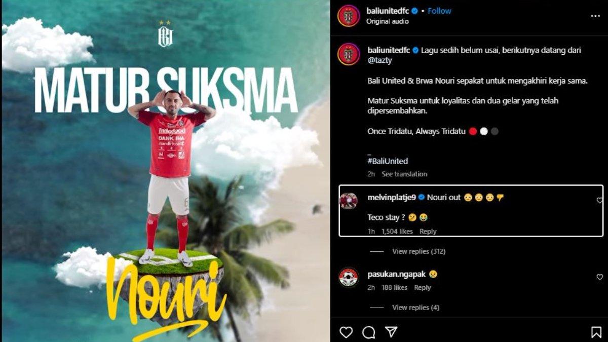 Eks penyerang Bali United, yakni Melvin Platje kepergok menyindir keputusan Serdadu Tridatu yang melepas Brwa Nouri, Kamis, 13 Juli 2023.