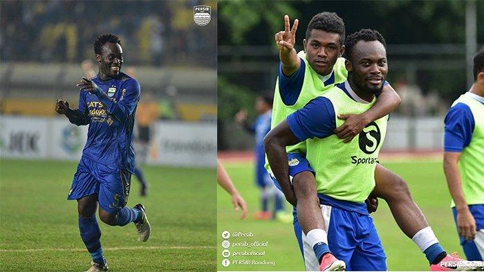 Michael Essien (kiri) pada postingan Instagram @persib pada 8 Mei 2021 dan Michael Essien dan Billy Keraf (kanan)  pada postingan Instagram @michaelessien pada 8 April 2018.