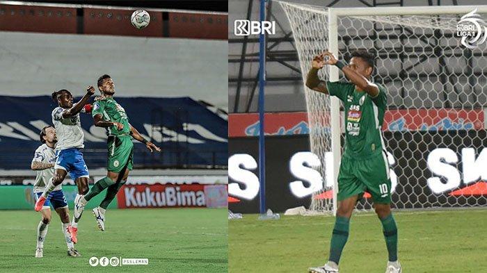 Wander Luiz saat berduel dengan Igboenfo (kanan) dan saat selebrasi gol (kiri) pada postingan Instagram @psssleman @liga1match.