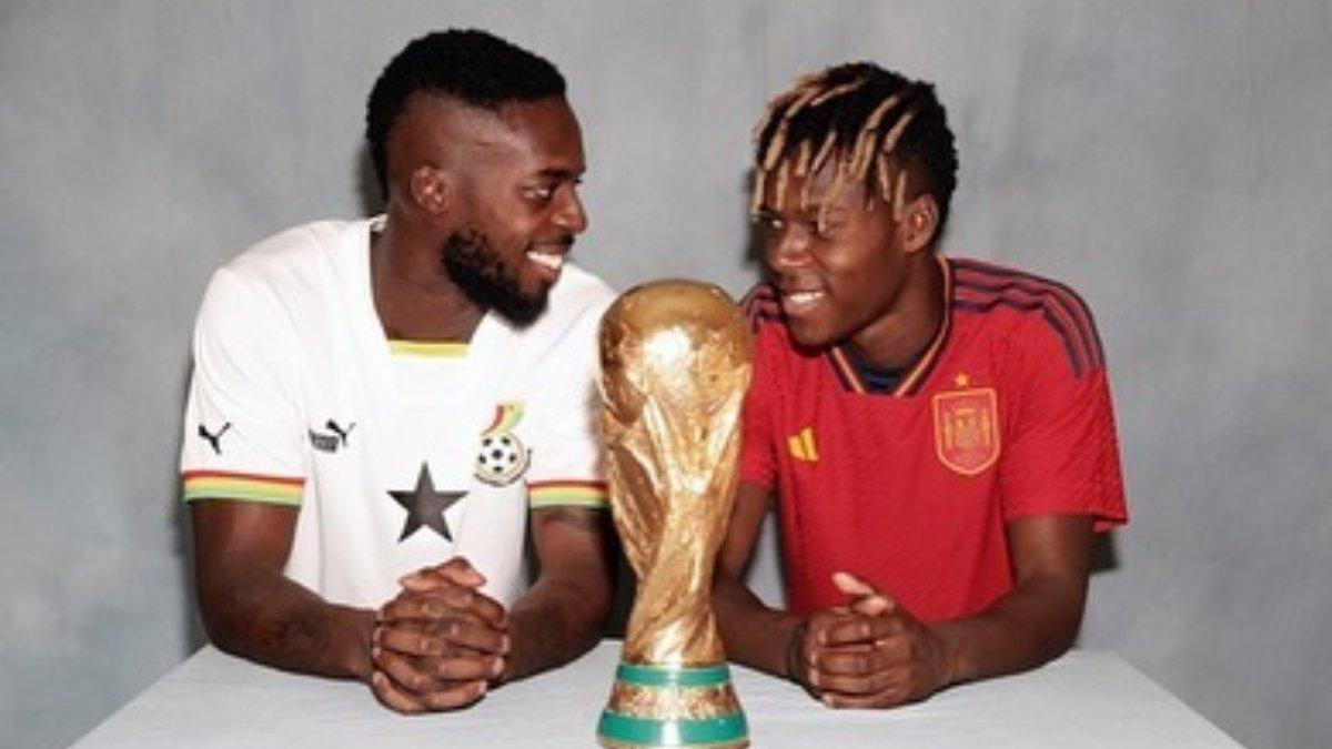 Potret kakak beradik yang bakal tampil beda negara di ajang Piala Dunia 2022, Inaki Williams bersama Timnas Ghana (kiri) dan Nico Williams yang membela Timnas Spanyol (kanan).