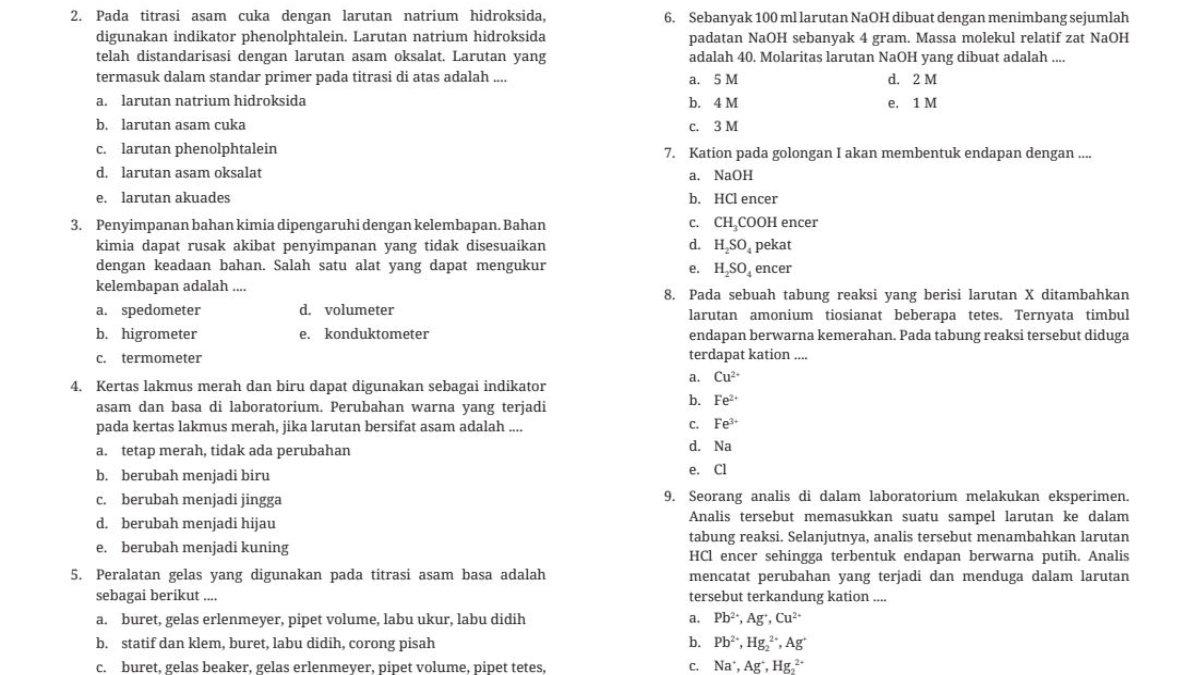 Soal nomor 2-9, Asesmen Semester 2: Pilihan Ganda.