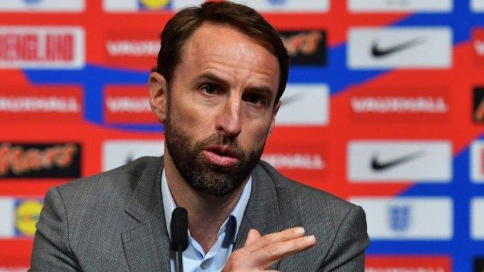Pelatih Timnas Inggris, Gareth Southgate, memberikan keterangan kepada pers setelah mengumumkan skuat final untuk Piala Dunia 2018, 17 Mei 2018 di Wembley, London.