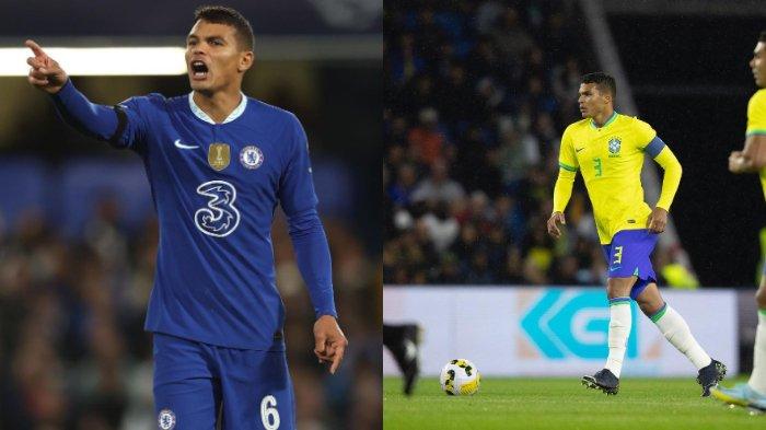 Kolase sosok pemain veteran Timnas Brasil yang kini berseragam Chelsea, Thiago Silva.