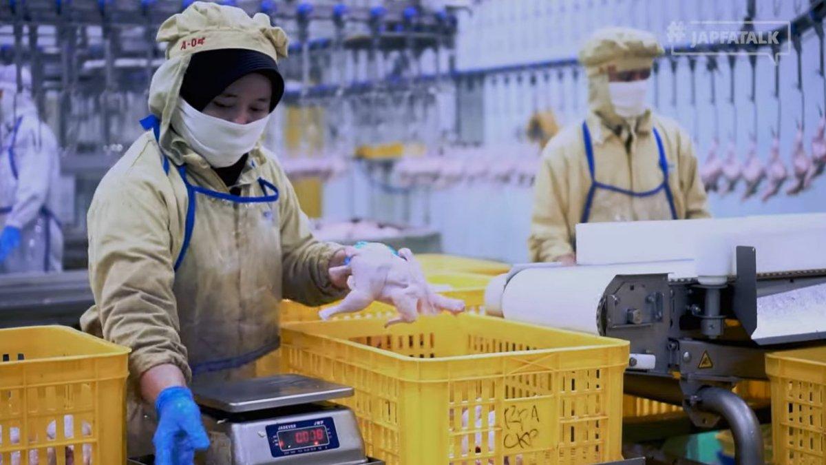 Proses pembuatan nugget di Pabrik So Good Food Cikupa di Tangerang.
