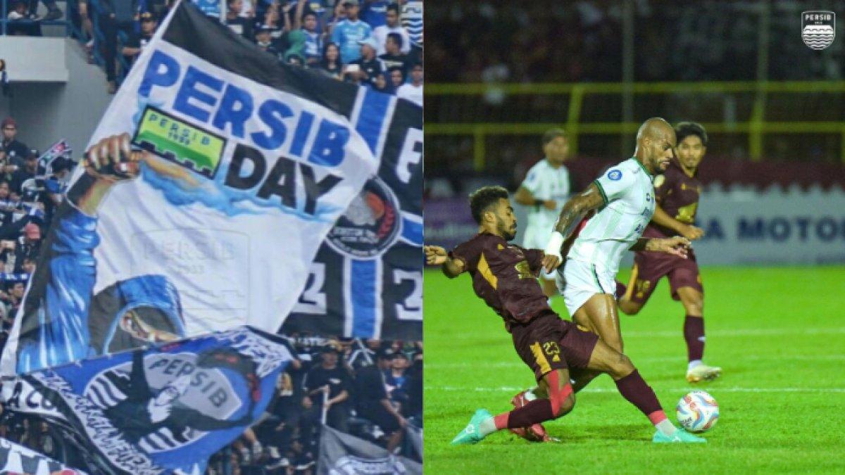 Bobotoh (kiri) dan cuplikan laga Persib Bandung kontra PSM Makassar (kanan).