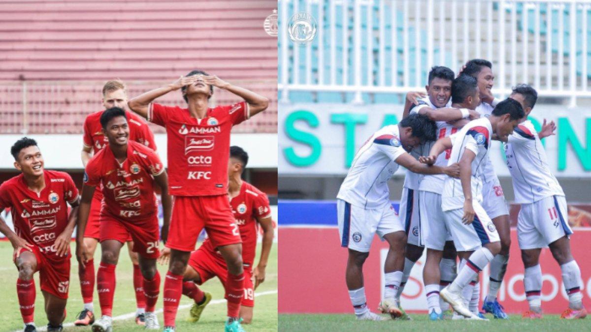 Skuad Persija Jakarta (kiri) dan Arema FC (kanan). Prediksi susunan pemain Persija Jakarta kontra Arema FC.