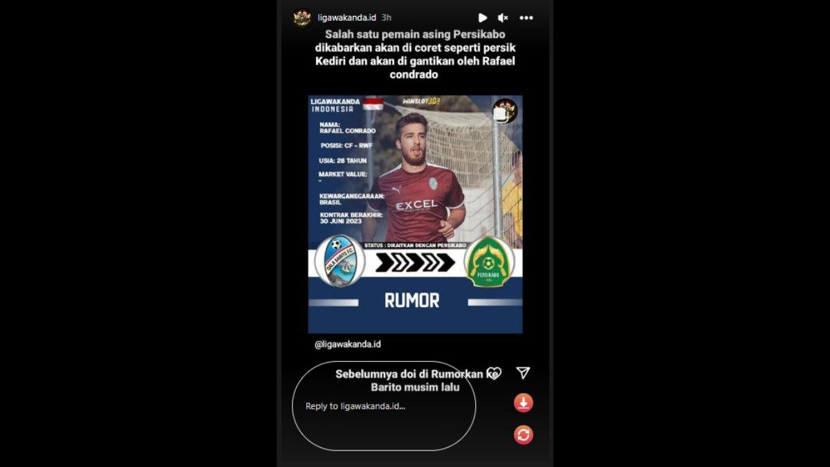 Rumor Persikabo 1973 yang ingin mendatangkan sosok Rafael Conrado pada gelaran Liga 1 2023 mendatang, Rabu 28 Juni 2023.